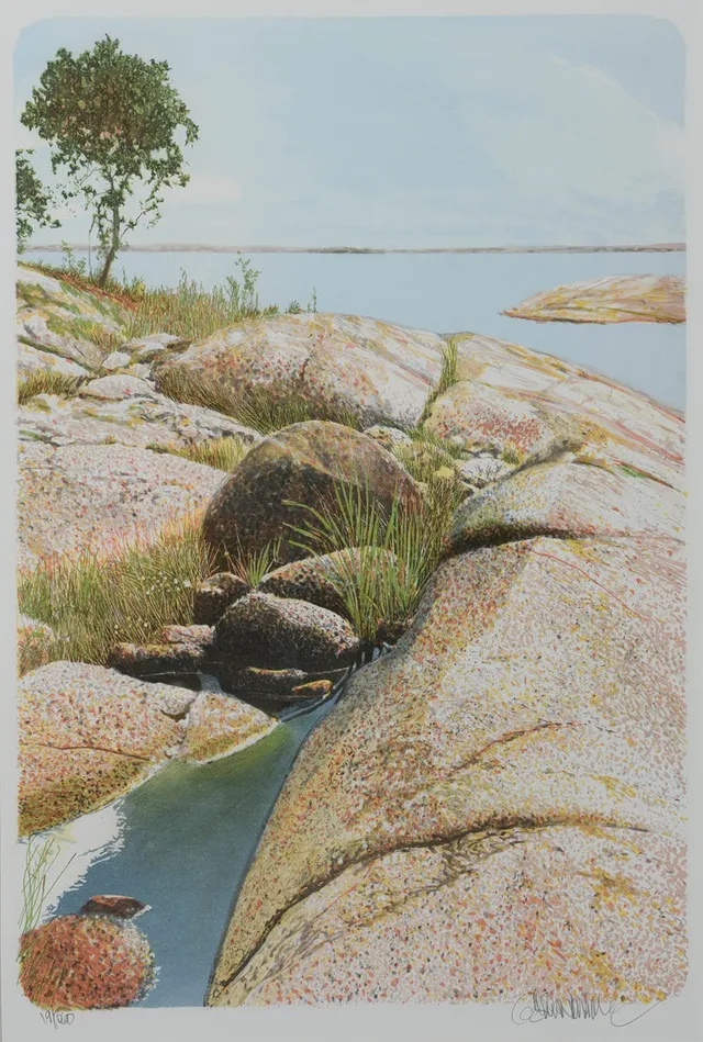 GÖRAN HAHNE. Kustlandskap, färglitografi, signerad, numrerad 19/360.