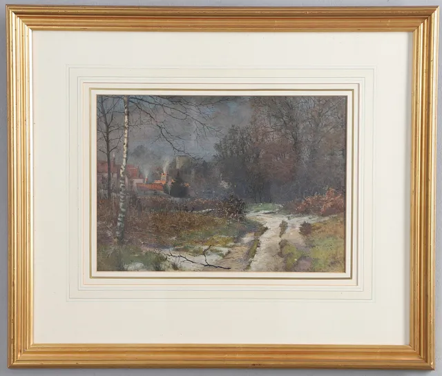 ATTRIBUTED TO EDWARD WILKINS WAITE (1854-1924). 'SOMERSET VILLAGE IN WINTER'.