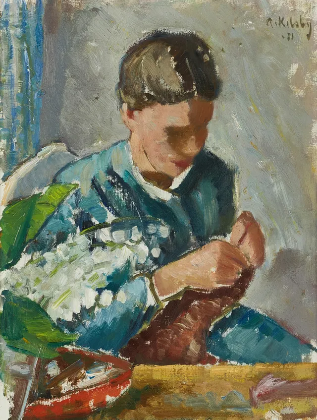 ARNE KILSBY (1895-1989), Syende dam, signerad och daterad, olja på pannå.