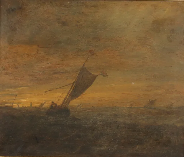 Ubekendt kunstner. Marinemotiv med hollandske sejlskibe