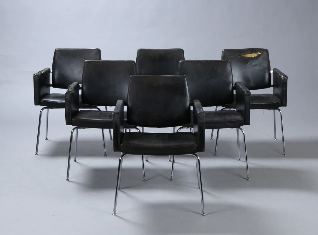 Kay Kørbing. Armstole, sort læder, 1960'erne (6) — Furniture/Chairs — Lauritz