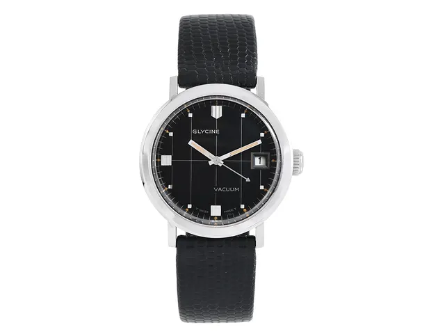GLYCINE, Vacuum (T Swiss Made T), Boett nr. 57311, herrur, 35 mm, stål, automatisk, mineralglas, datum, läderband, ca 1965, box.