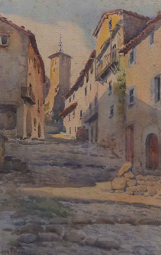 CATALAN SCHOOL, 20TH CENTURY. View with a bell tower.