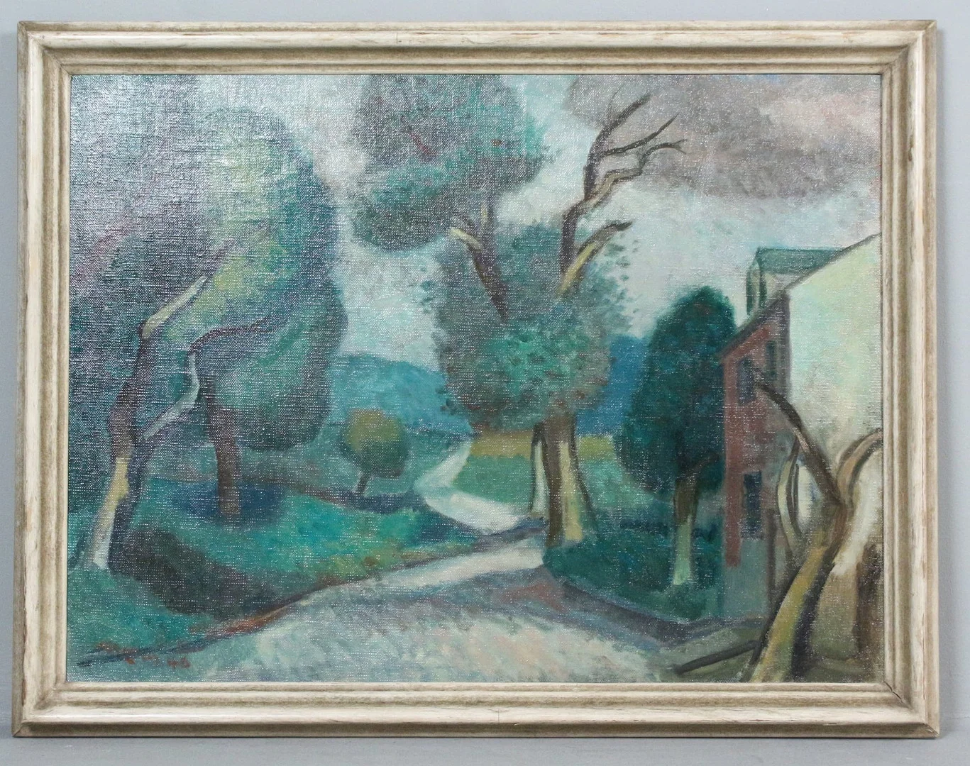 Unbekannter Künstler. 'Haus am Wegesrand', Öl auf Leinwand, signiert. — Paintings — Stockholms Auktionsverk Düsseldorf/Neuss