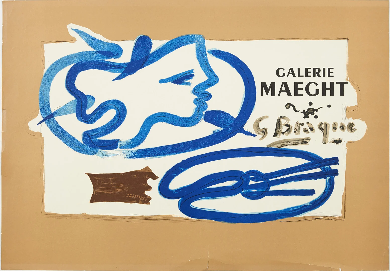 AFFISCH, Georges Braque, Profile à la Palette, färglitografi på papper, formgiven för Galerie Maeght, 1950, Frankrike, tryckt hos Atelier Mourlot, Paris. — Engravings & Prints — Stockholms Auktionsverk Magasin 5