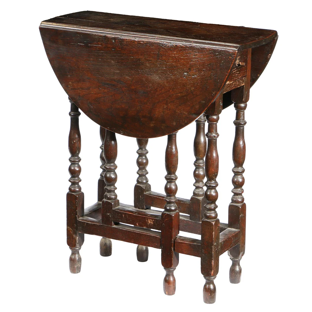 A SMALL CHARLES II OAK DROP LEAF TABLE, CIRCA 1680. — Tables — Bishop & Miller