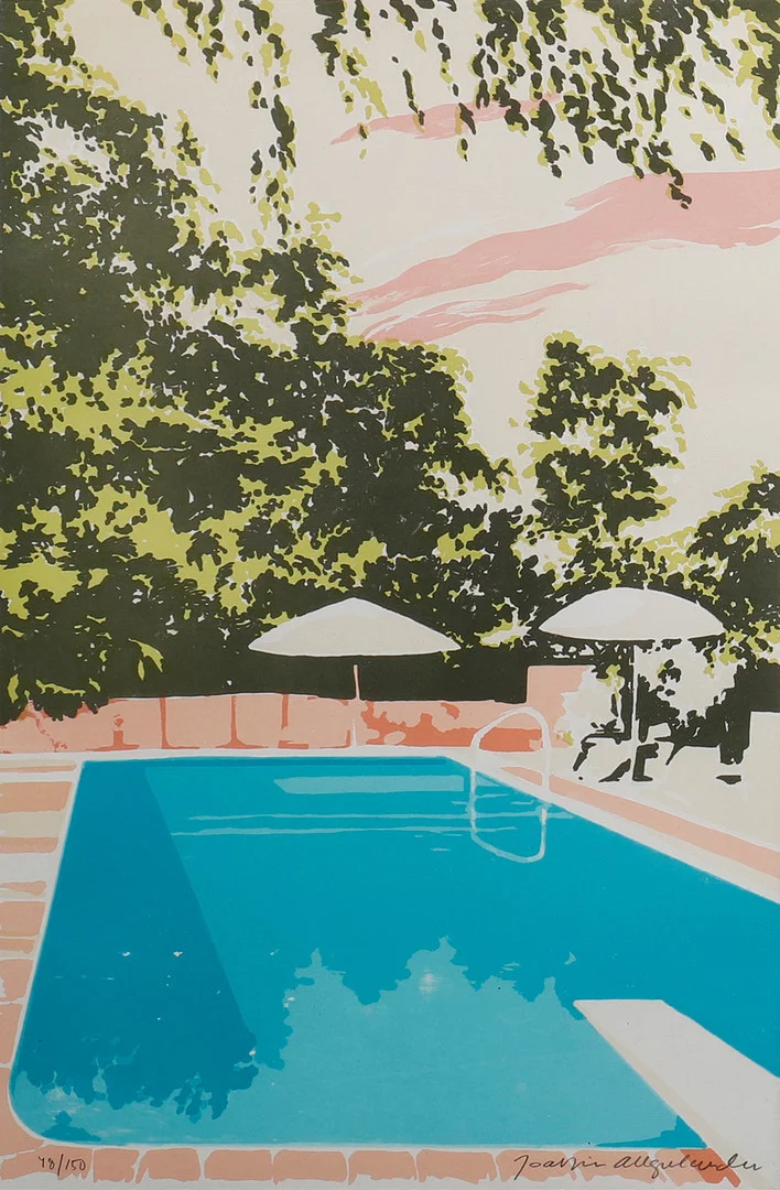 JOAKIM ALLGULLANDER. KOMPOSITION MED SWIMMINGPOOL. — Engravings & Prints — Crafoord Auktioner Lund