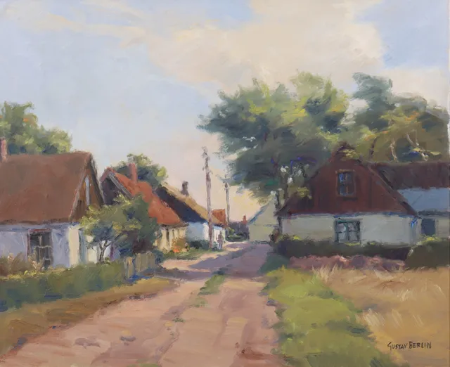 GUSTAV BERLIN. olja på duk, Bygata, Böste fiskeläge.