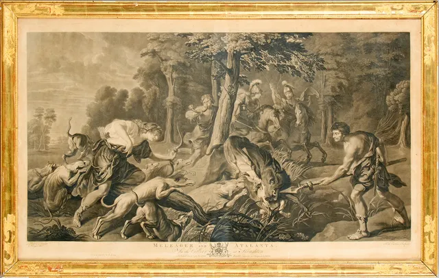 PETER PAUL RUBENS. EFTER. Mezzotint, "Melanger and Atalanta", John Boydell, London, 1781.