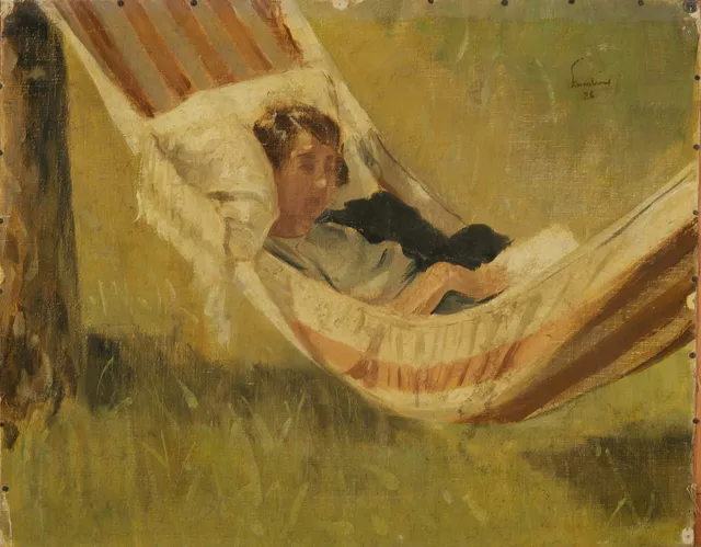AKKE KUMLIEN. I hammocken, olja på duk, signerad Kumlien, daterad -26.