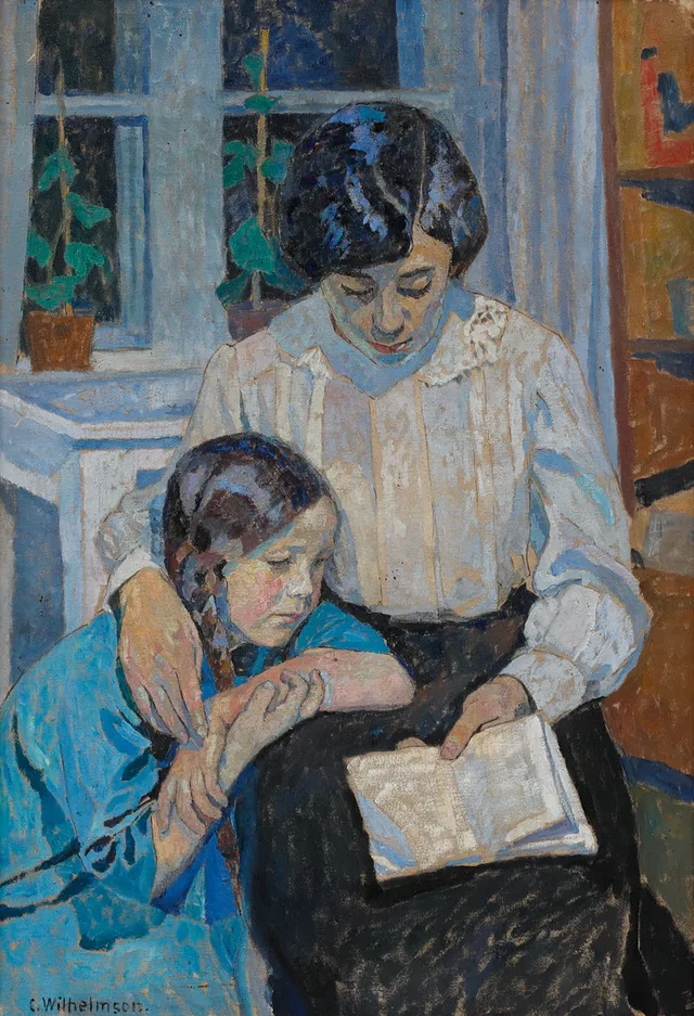CARL WILHELMSON. "Aftonbild, Elna och Ana". Olja på duk. Utförd 1914.