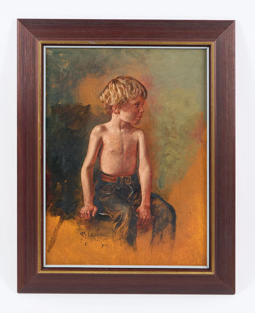 FRITZ JAKOBSSON. Pojke, signerad samt daterad 1984, olja på duk. — Paintings — Stockholms Auktionsverk Helsinki