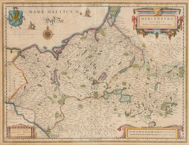 WILLEM JANSZOON BLAEU (1571-1638). Karte von Mecklenburg und der Ostseeküste: Meklenburg Ducatus.