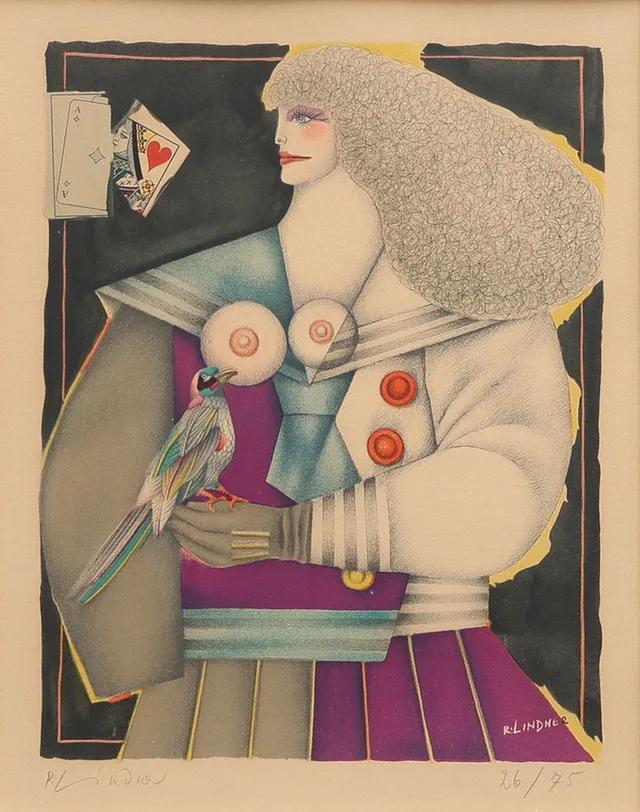 RICHARD LINDNER. LITOGRAFI, "DAME DE COEUR", HANDSIGNERAD OCH NUMRERAD 26/75, UR BIBLIOFILUPPLAGAN AV XXE SIÈCLE 1974.