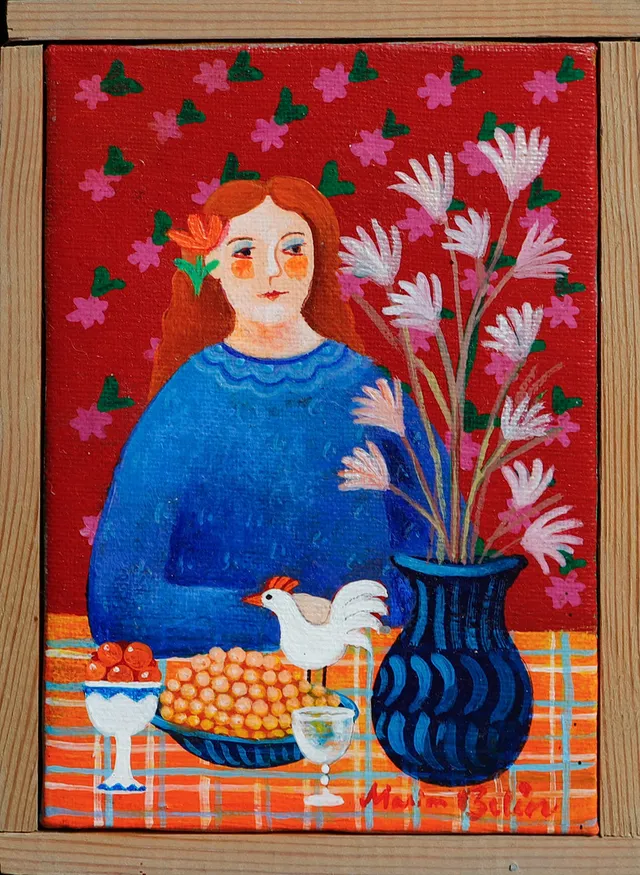 MARION BELIN. Figur vid bord, olja på duk, signerad.