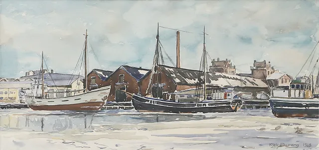 KJELL DYBERG. AKVARELL, hamnmotiv, signerad och daterad 1968.