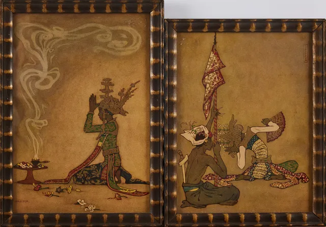 TYRA KLEEN. GRAFISKA BLAD, 2 stycken, ur serien "Tempeldanser på Bali", delvis kolorerade, signatur i trycket.
