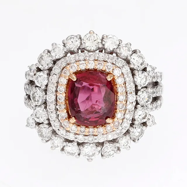 Ruby and diamonds rosette ring.