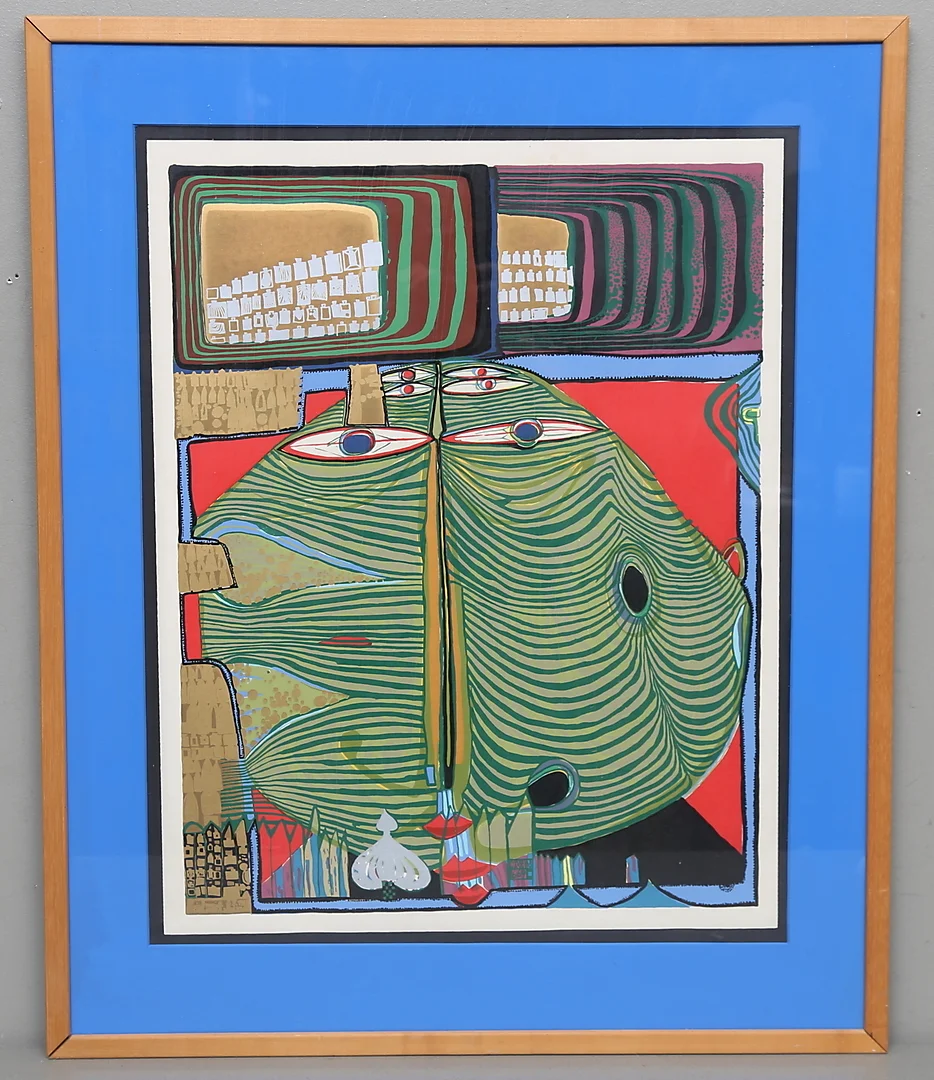 FRIEDENSREICH HUNDERTWASSER. Grafiskt blad signerad i trycket. — Engravings & Prints — Gomér & Andersson Linköping