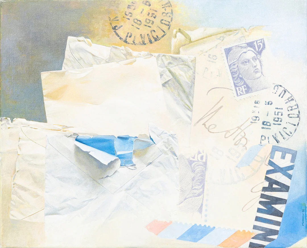 MAGNUS KROOK (1968-). komposition med post, olja på duk, signerad och daterad - 10. — Paintings — Auktionshuset Kolonn
