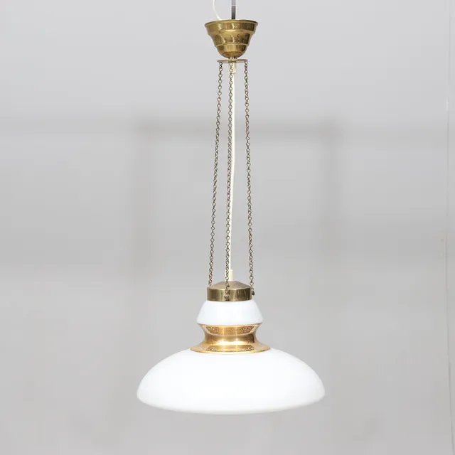 TAKLAMPA, glas och mässing, 1900-tal.