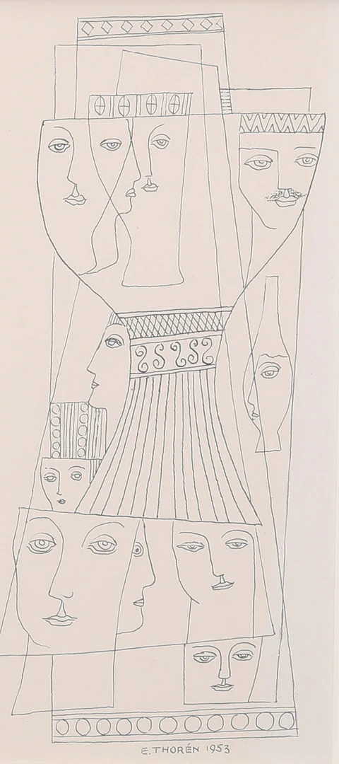 ESAIAS THORÉN. Tuschteckning, signerad, daterad 1953. — Drawings — Växjö Auktionskammare