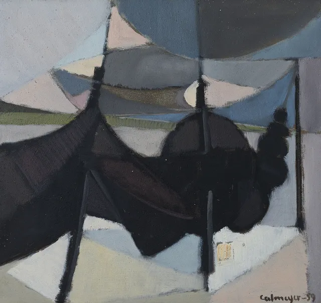 GÖSTA CALMEYER. "Yngsjöhomma", olja på pannå, signerad, daterad -59.