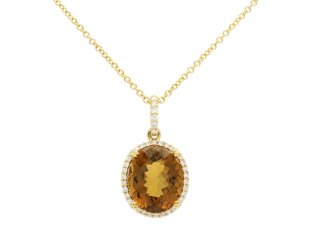 HÄNGE/KEDJA, 18K guld med kanel quartz 4,33 ctv 40 briljanter 0,21 ctv, W/SI, längd 42-44 cm