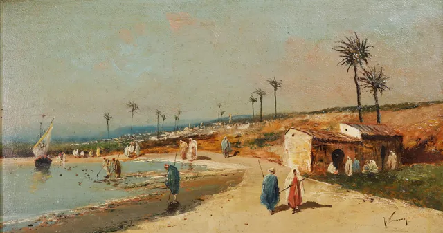 JOSE NAVARRO LLORENS (1867-1923). VISTA ORIENTALISTA. ÓLEO SOBRE TABLA.