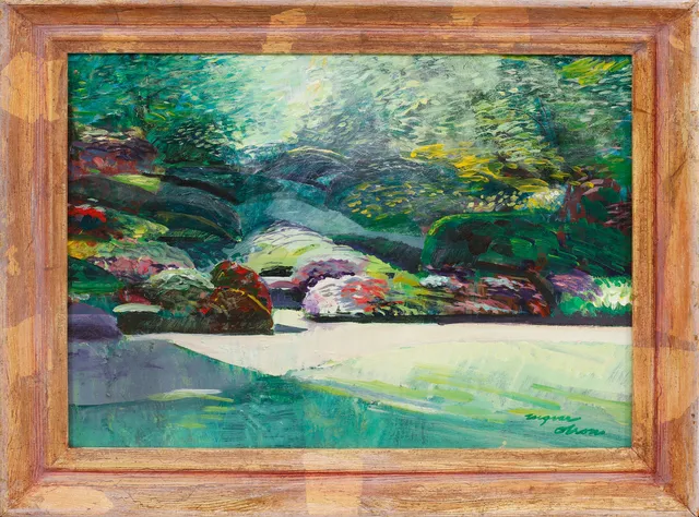 INGVAR OLSON. "Botaniska, Göteborg". Akryl på pannå, signerad.