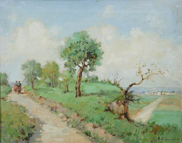 ARTUR BIANCHINI. Promenad i landskap, olja på duk, signerad.