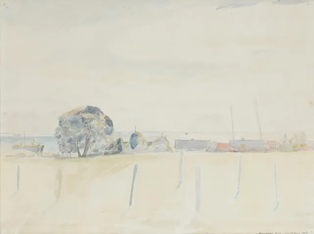 Ole Kielberg: Landscape, Humblebæk. Signed OK 11 June 1947. Watercolour on paper. Visible size 47×63 cm.