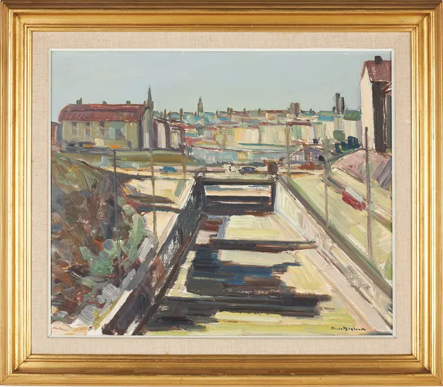 STURE HAGLUNDH (1908-78). Stockholmsmotiv, olja på duk uppfodrad på pannå, signerad.