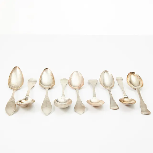 MATSKEDAR, 9 st., silver, 17/1800-tal, delvis Norge och Danmark.