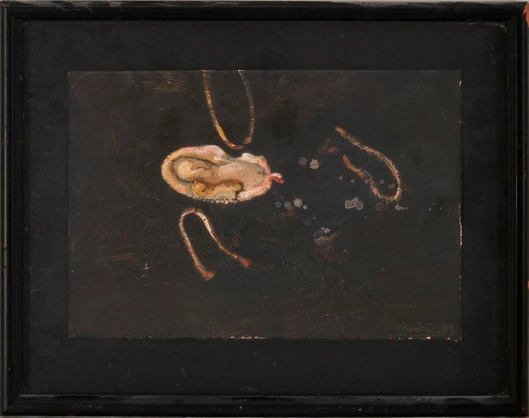 Untitled, 1989. Signed Kvium 89. Watercolour and oil on paper. Sheet size 15×22 cm. — Modern Paintings/Contemporary — Bruun Rasmussen