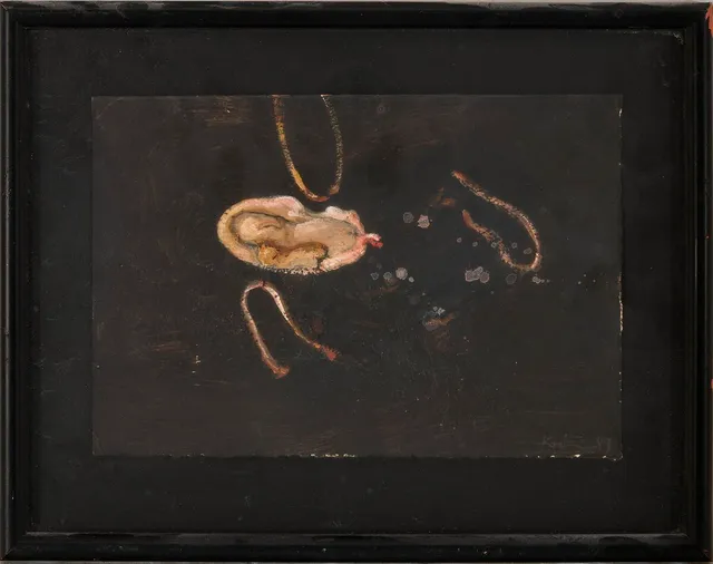Untitled, 1989. Signed Kvium 89. Watercolour and oil on paper. Sheet size 15×22 cm.