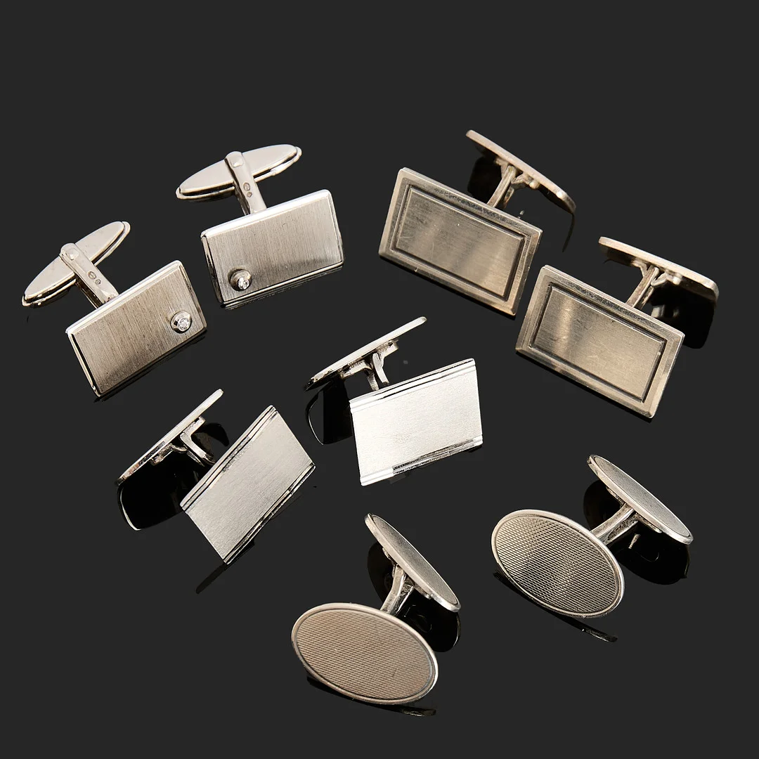 MANSCHETTKNAPPAR, 4 par, silver, rektangulära samt ovala. — Cufflinks & Tie Pins — Crafoord Auktioner Stockholm