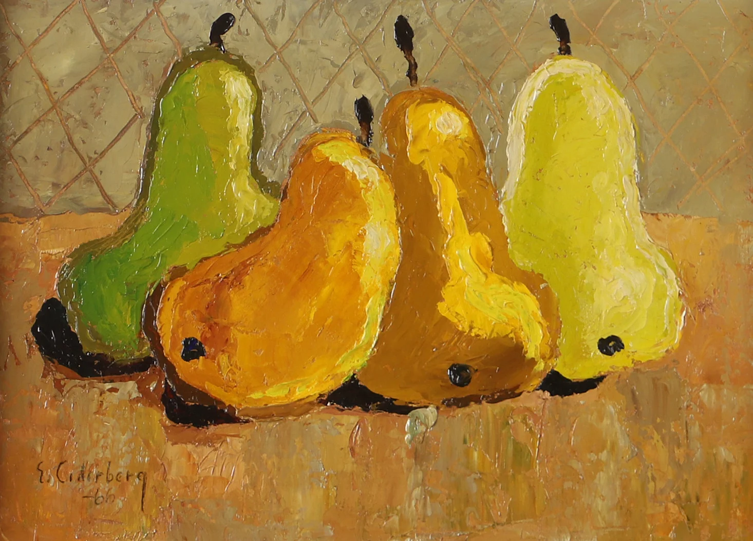 ERIC CEDERBERG. Stilleben med päron, olja på pannå, signerad E. Cederberg -66. — Paintings — Helsingborgs Auktionskammare