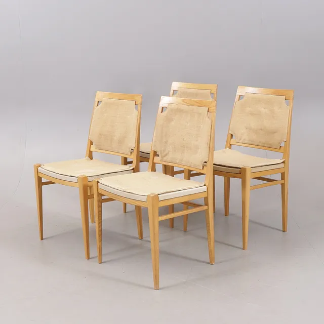 BRUNO MATHSSON. Stolar, 4 st, ek/canvas.