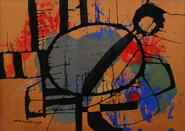 ERIC HANSEN. Komposition, mix media, signerad.