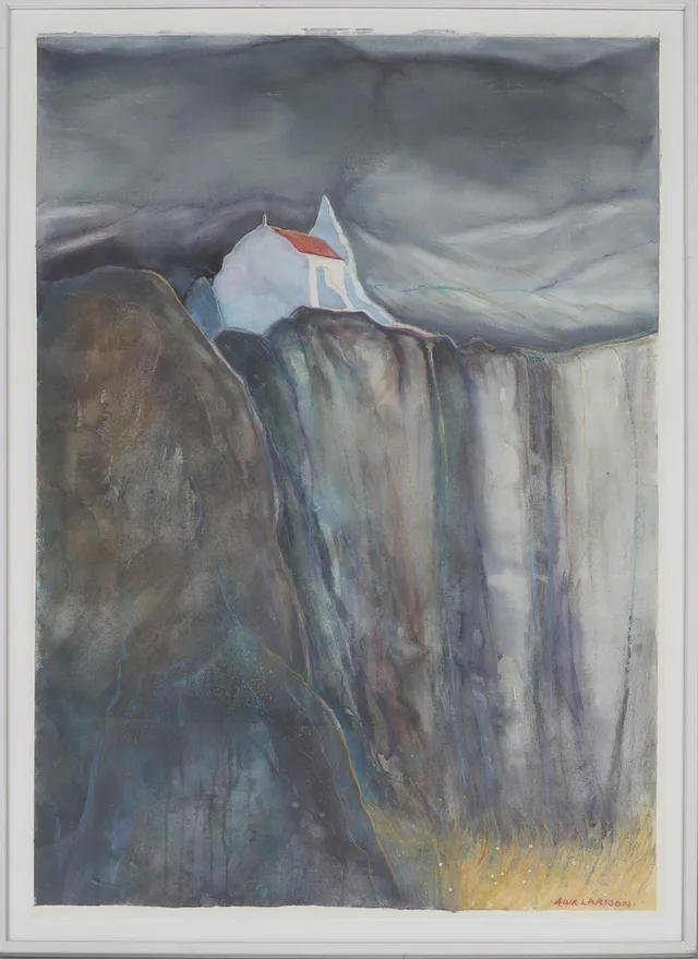 AINA LARSSON. Akvarell, signerad ,"Gudshuset på Urberget".