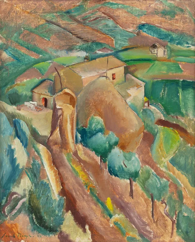 SVANTE BERGH (1885-1946). Italiensk gård, St. Gimignano. Olja på duk. Utförd 1926.