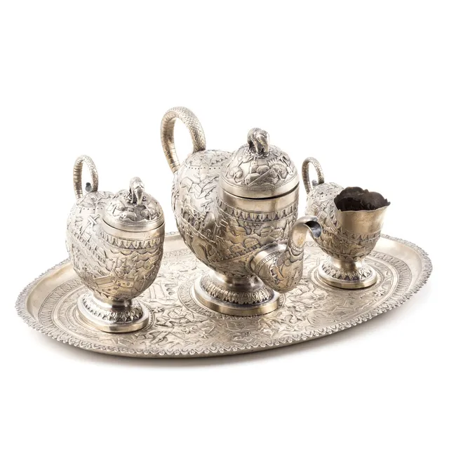 Portuguese coffee set in silver, early 20th Century.