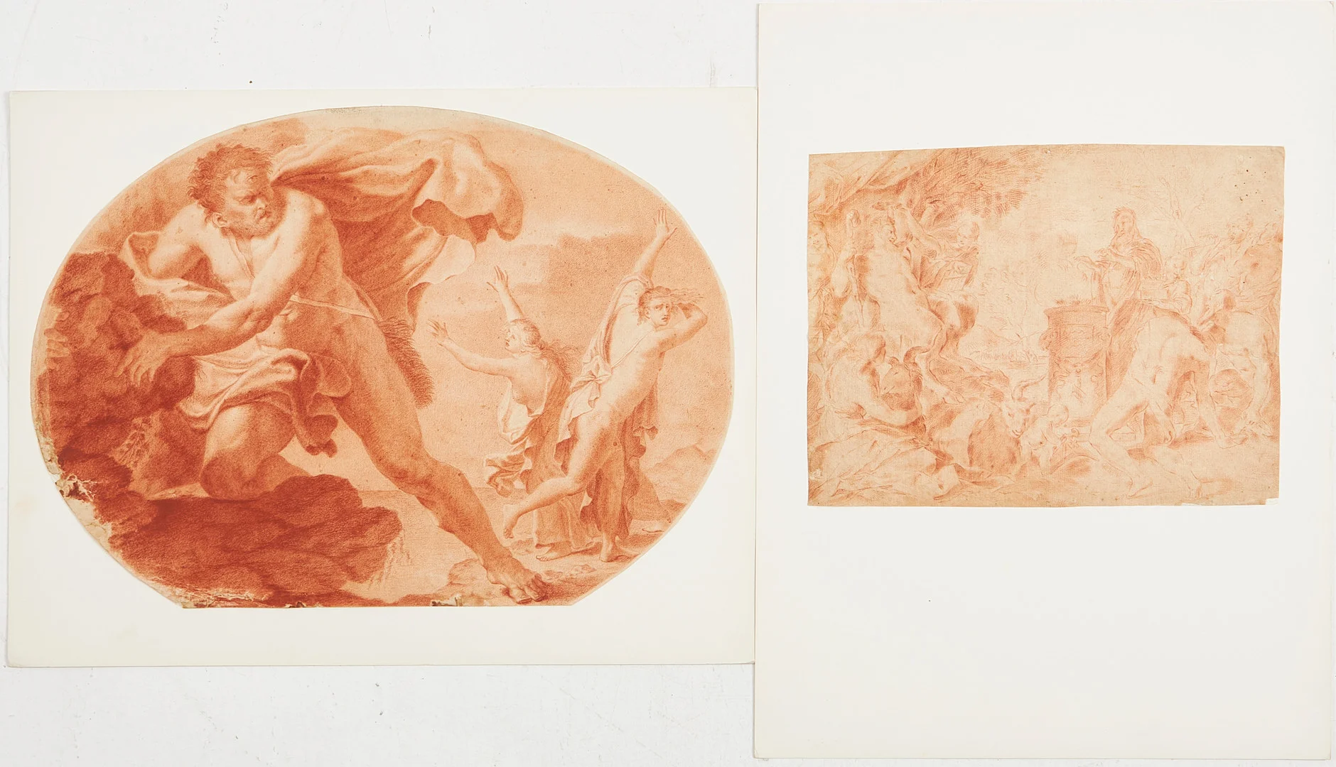 OIDENTIFIERADE KONSTNÄRER. 1700-tal, Figurscen med cyklop, samt figurscen. — Drawings — Stockholms Auktionsverk Magasin 5