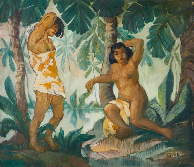 SVANTE KEDE (Stockholm 1877-1955 Stockholm), Kvinnor vid basplats, signerad, Thaiti, olja på duk.