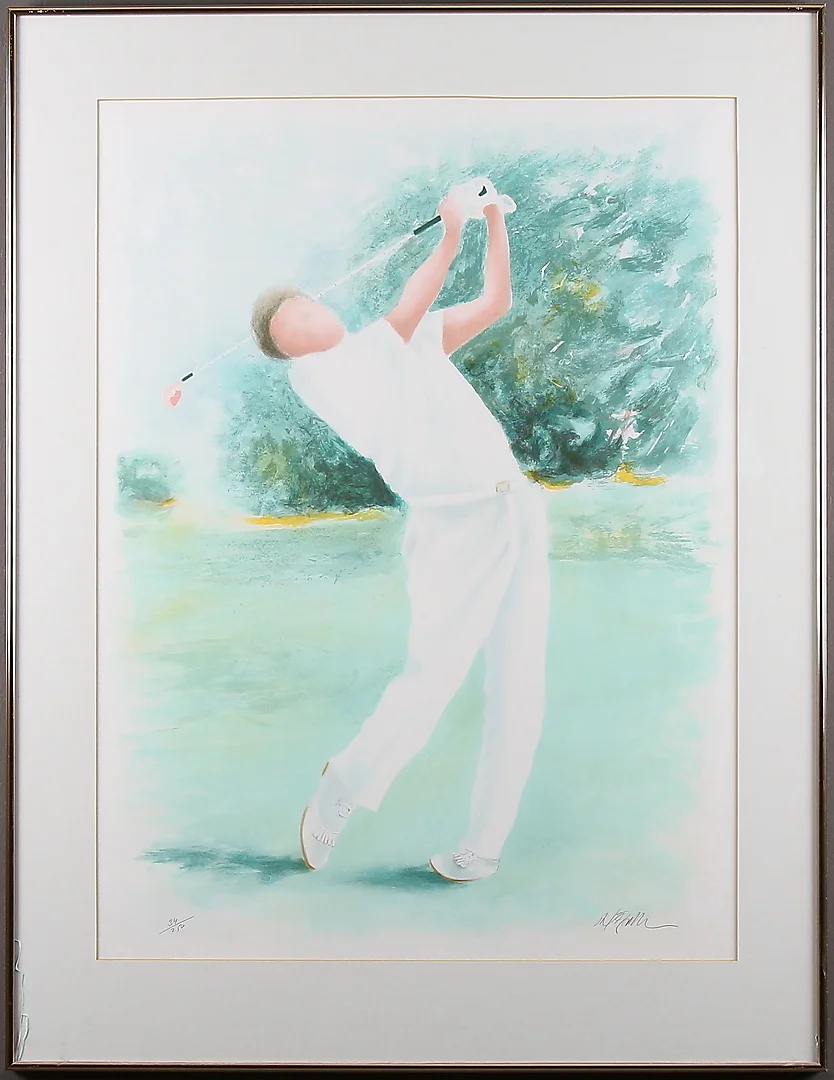 AL WAGIELLA. Golfspelare, färglitografi, signerad och numrerad 34/250. — Engravings & Prints — Stadsauktion Sundsvall