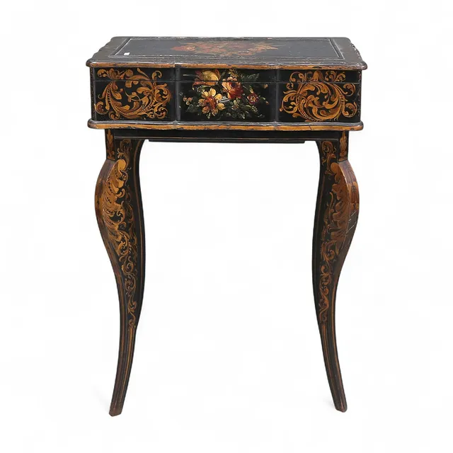 Napoleon III style lacquered and gilt sewing case, early 20th Century.
