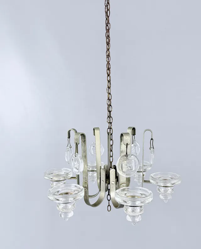 ERIK HÖGLUND. LJUSKRONA, metall, glas, 1900-tal.