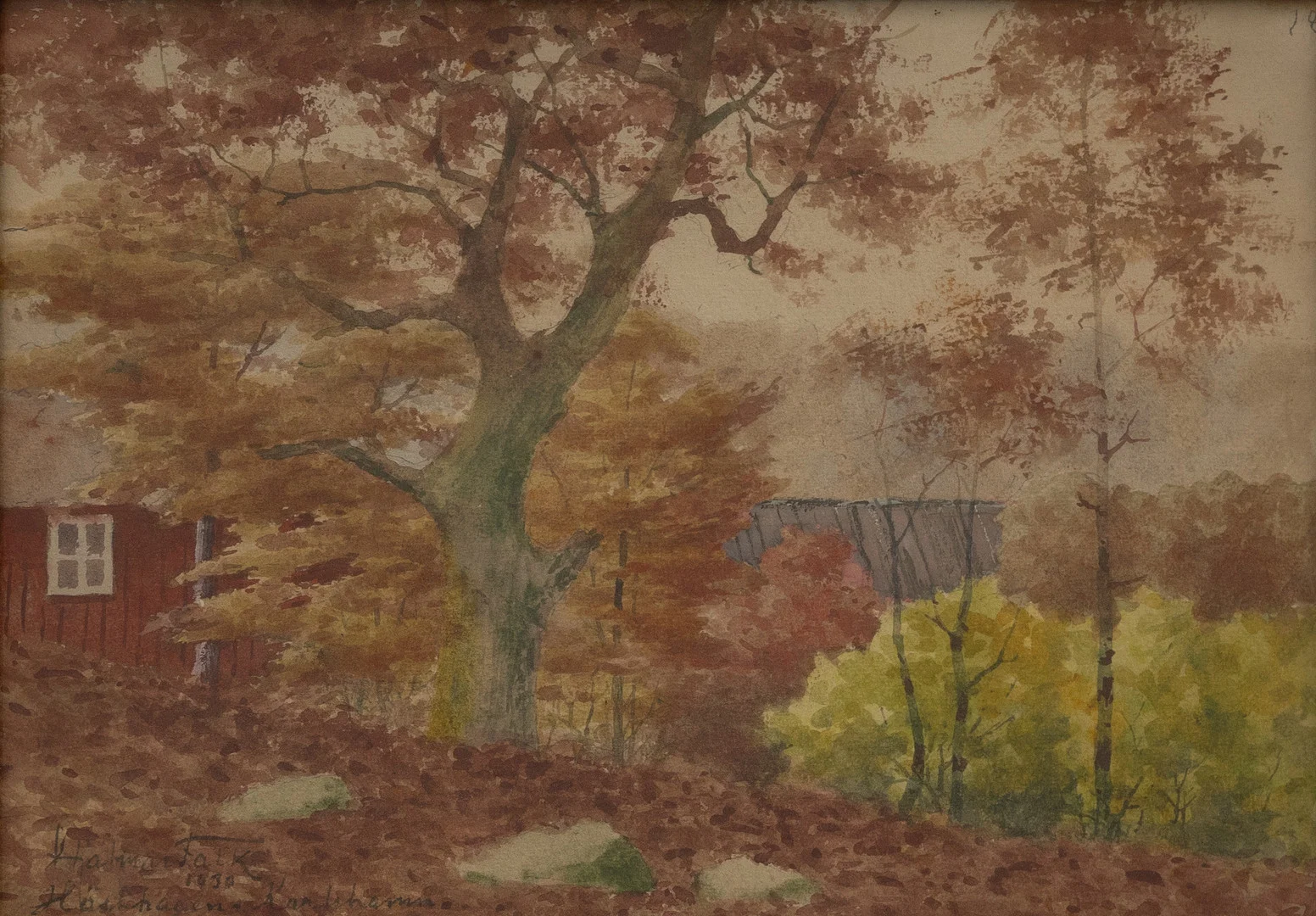 HJALMAR FALK (1903-1977). Bakgård med grönska, akvarell, signerad. — Paintings — Garpenhus Auktioner