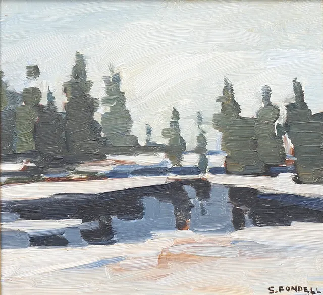 SUNE FONDELL. Olja på pannå, skogsbryn, signerad.